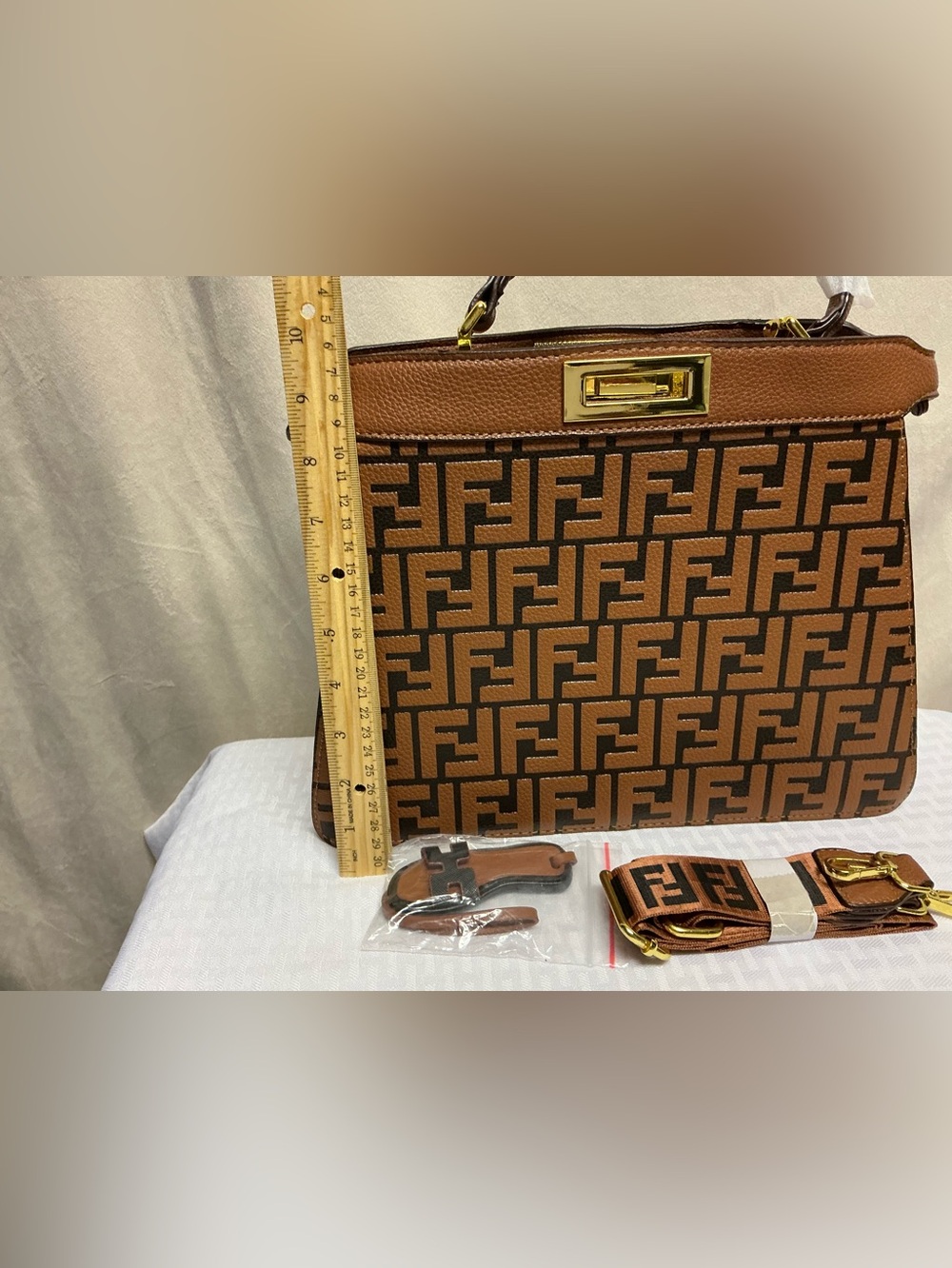 Brown Monogram Tote Bag with Gold Hardware